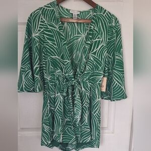 Green Romper Medium Deep V Tropical Vacation Summer Outfit Medium